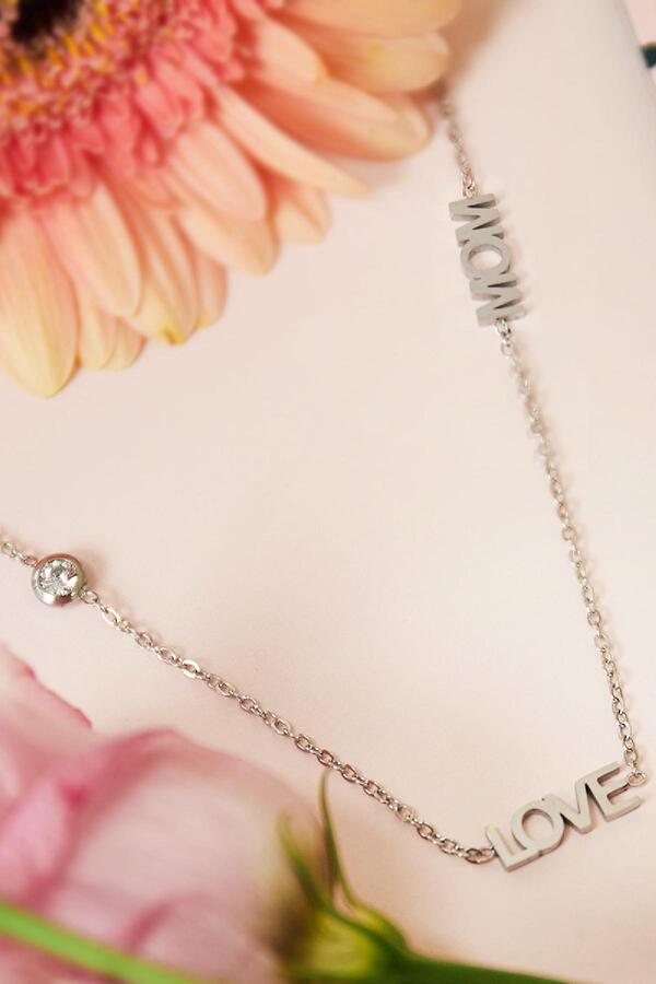 Necklace text love mom with zircon stone gold